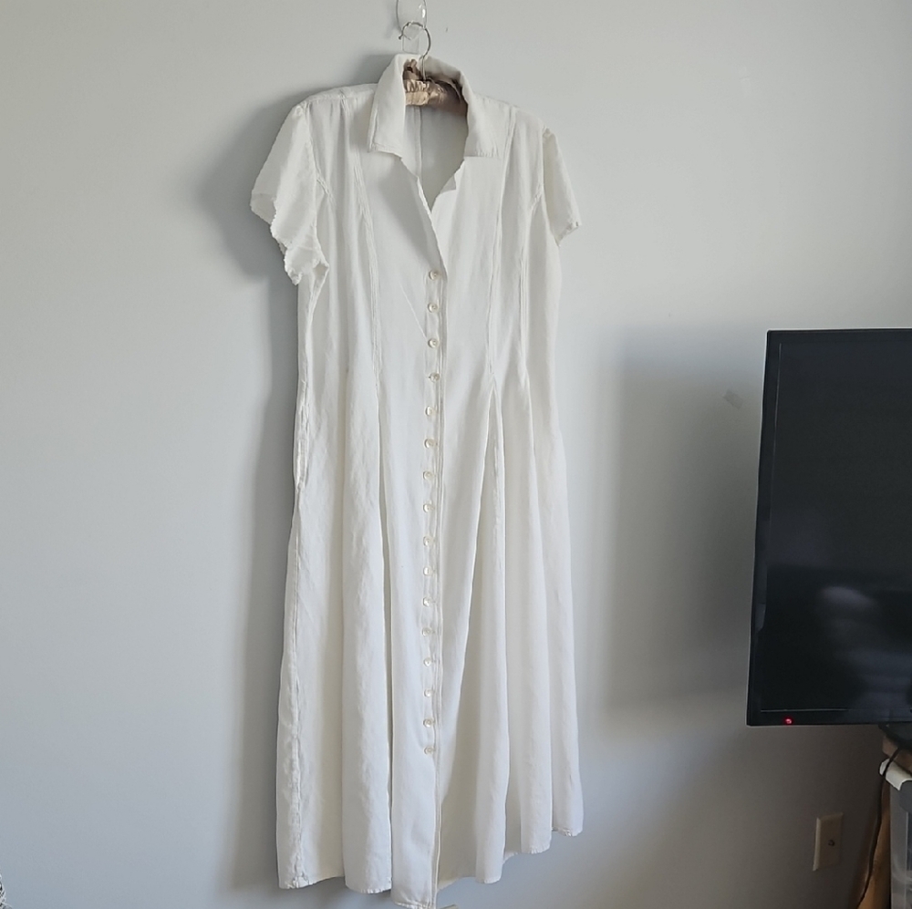 Linen Blend Classic Button Down Summer Dress